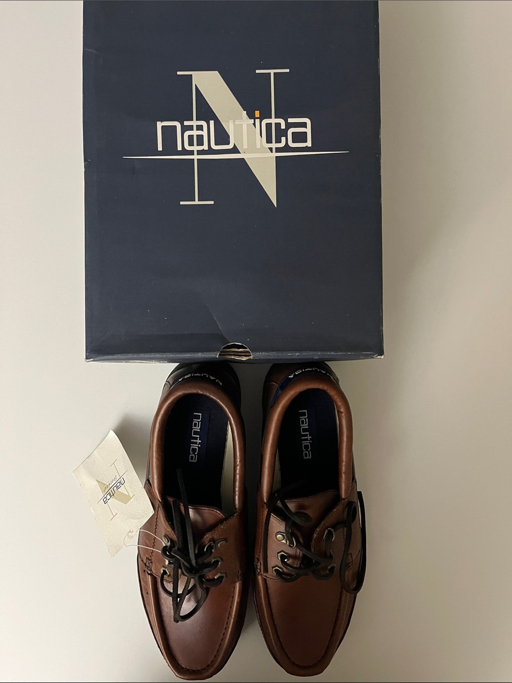 Nautica Men’s Brown Leather Boat Shoes - Classic Lace-Up